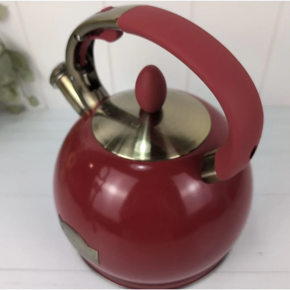 Whistling Tea Kettle Red Susteas Stovetop Teapot 3 Qt Stainless Steel